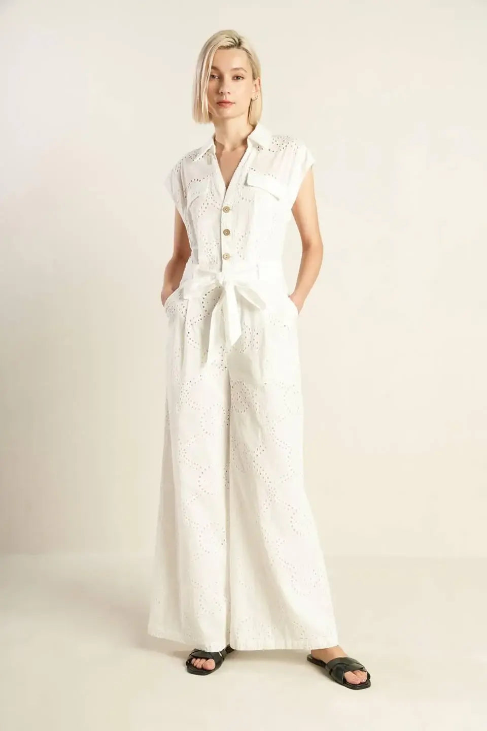 KNOW BETTER WOVEN EYELET JUMPSUIT - Flying Tomato - Flyclothing LLC