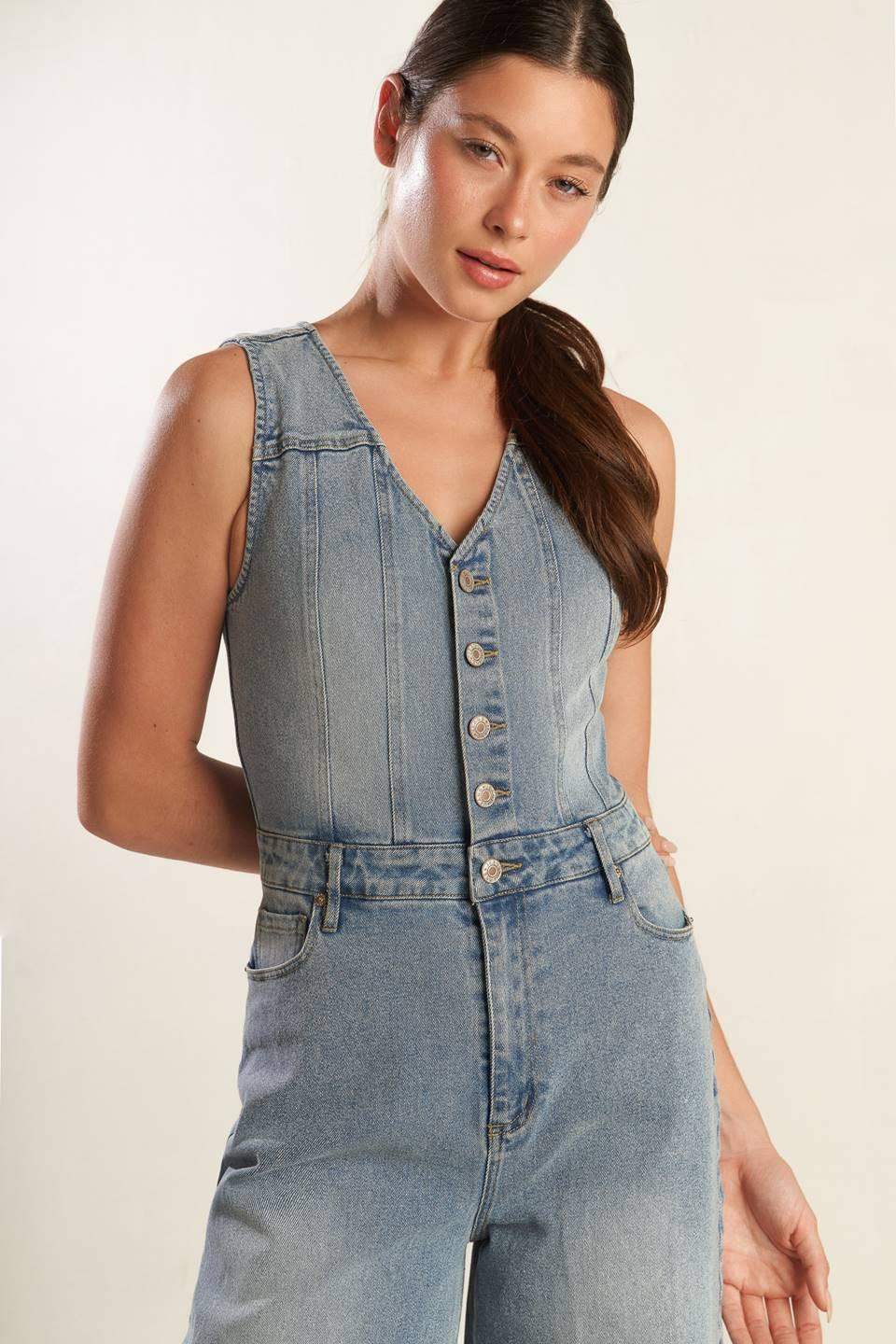 WALK WITH ME DENIM JUMPSUIT - Flying Tomato - Flyclothing LLC