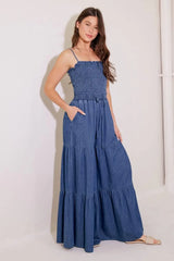 FEELING FREE INDIGO DENIM JUMPSUIT - Flying Tomato - Flyclothing LLC
