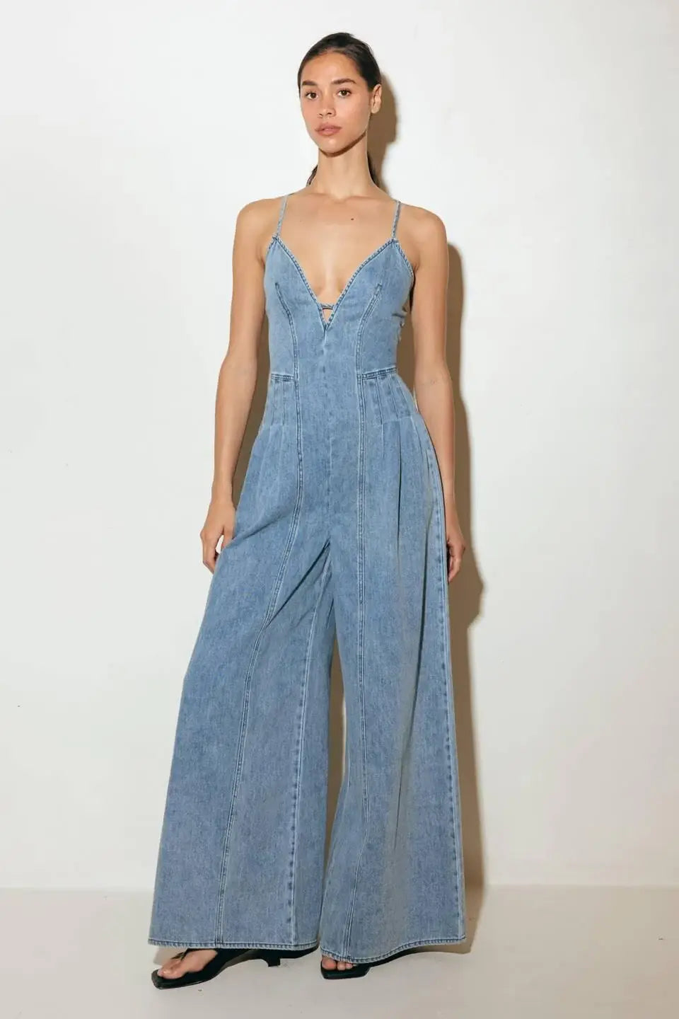 EASED LINE LIGHT DENIM JUMPSUIT - Flying Tomato - Flyclothing LLC