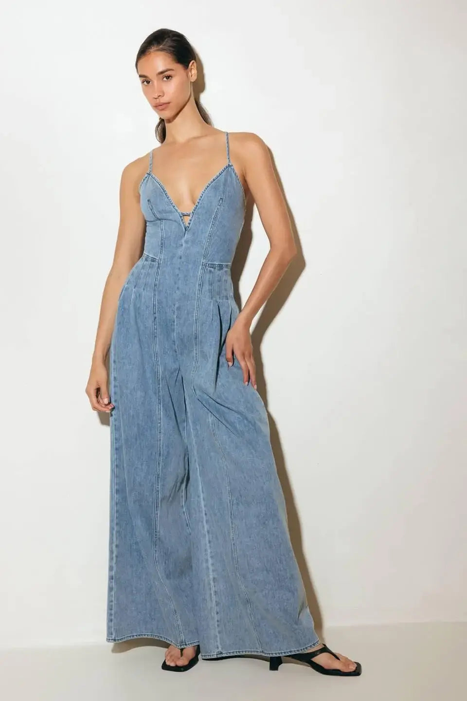 EASED LINE LIGHT DENIM JUMPSUIT - Flying Tomato - Flyclothing LLC