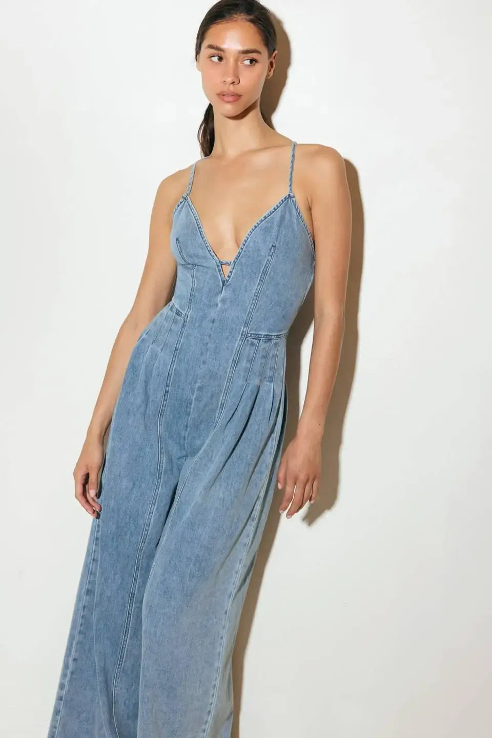 EASED LINE LIGHT DENIM JUMPSUIT - Flying Tomato - Flyclothing LLC