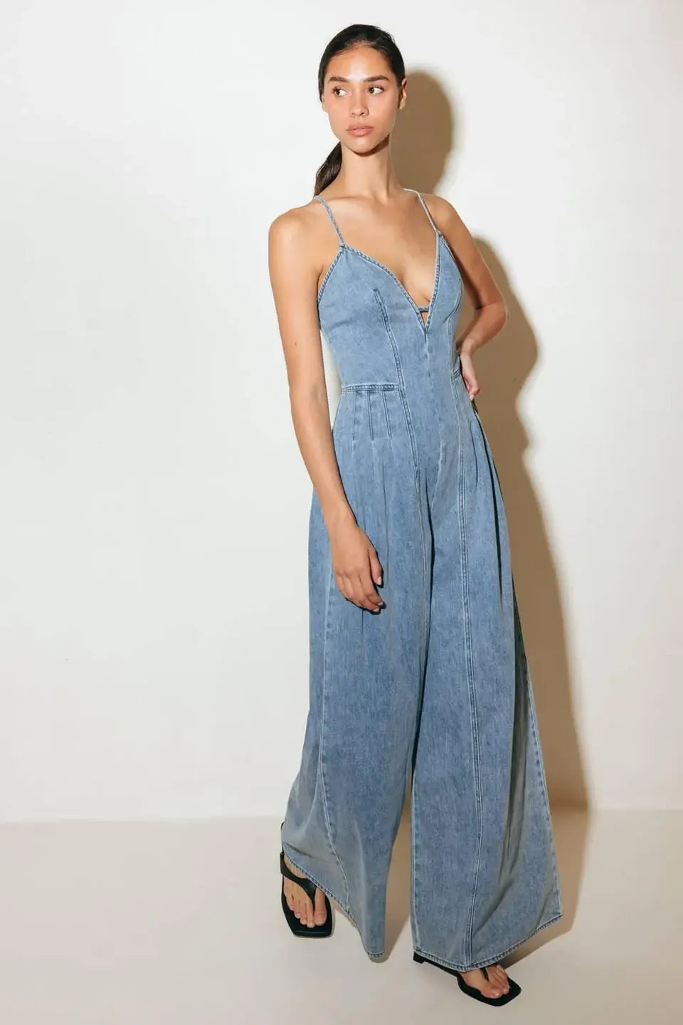 EASED LINE LIGHT DENIM JUMPSUIT - Flying Tomato - Flyclothing LLC