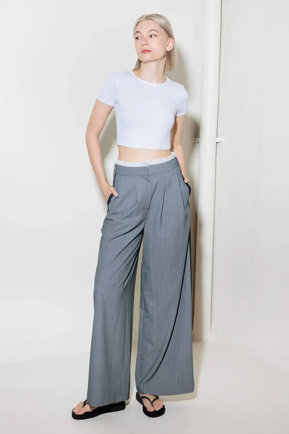 SMILE BRIGHT IN GREY WOVEN PANTS - Flying Tomato - Flyclothing LLC