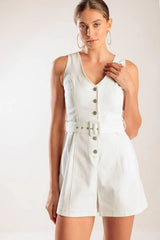 TAKE THE LEAD WHITE WOVEN ROMPER - Flying Tomato - Flyclothing LLC