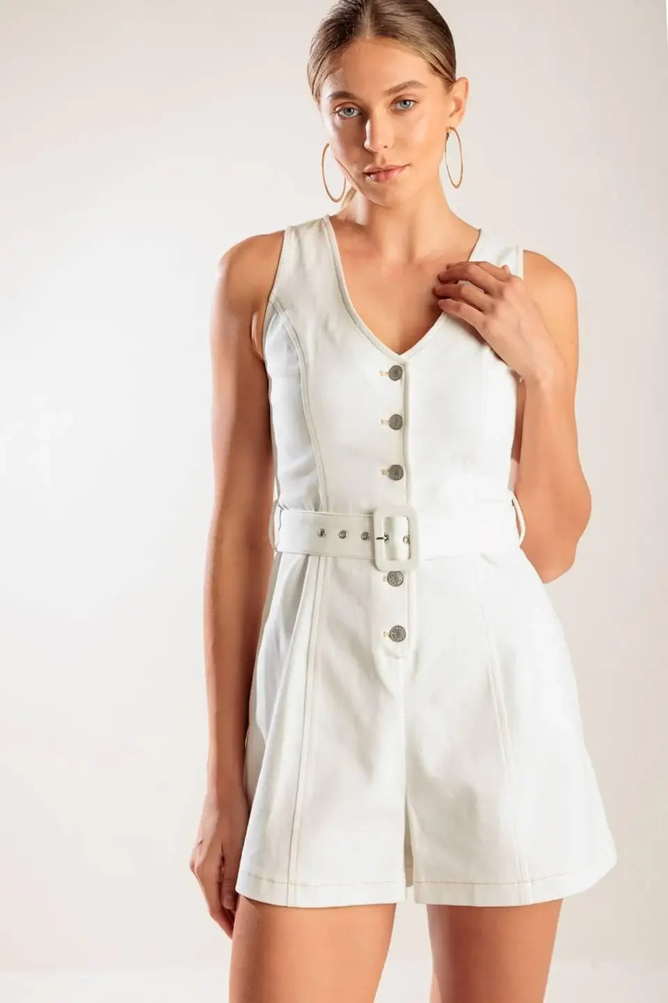 TAKE THE LEAD WHITE WOVEN ROMPER - Flying Tomato - Flyclothing LLC