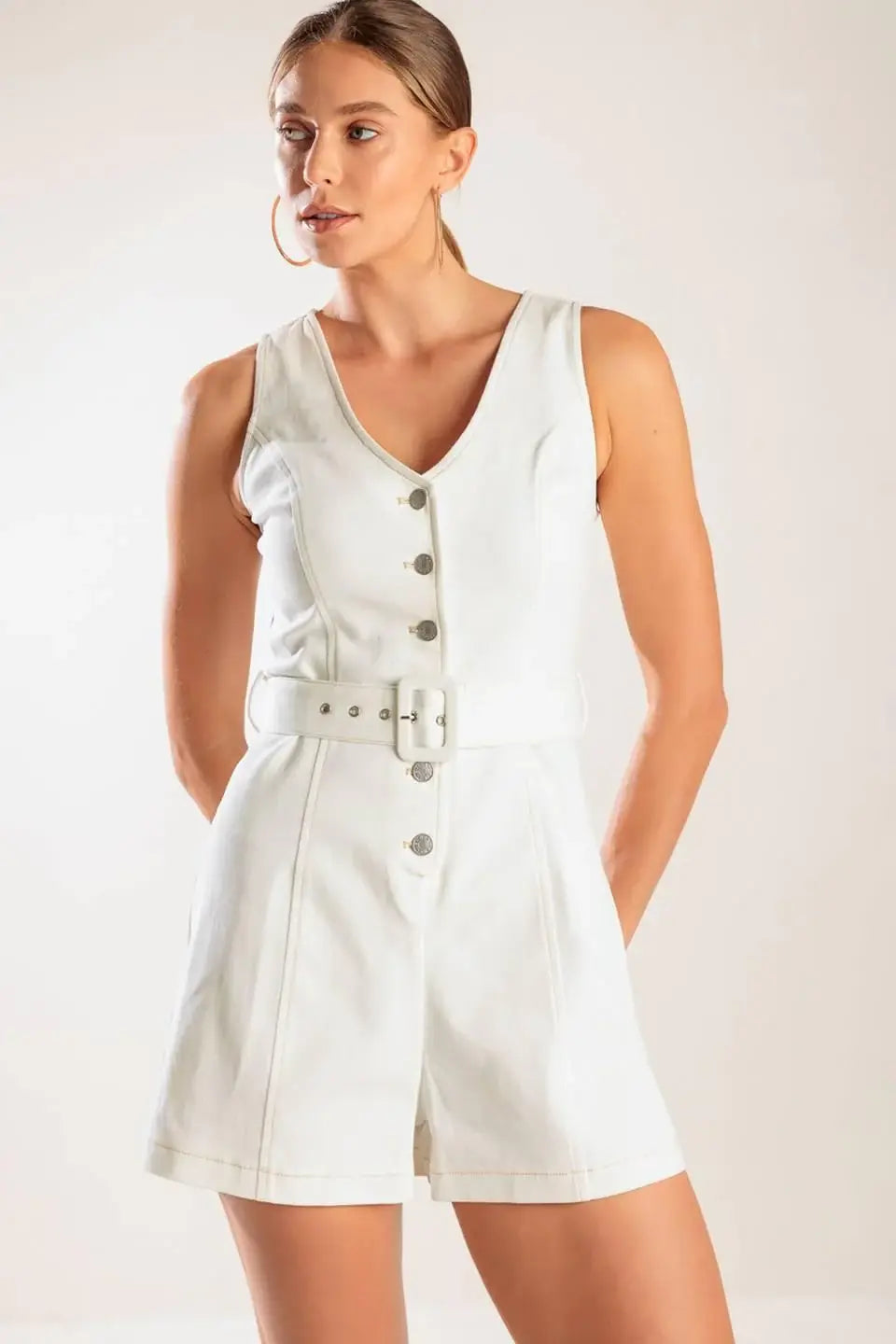 TAKE THE LEAD WHITE WOVEN ROMPER - Flying Tomato - Flyclothing LLC