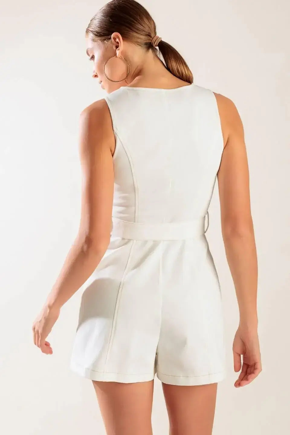 TAKE THE LEAD WHITE WOVEN ROMPER - Flying Tomato - Flyclothing LLC