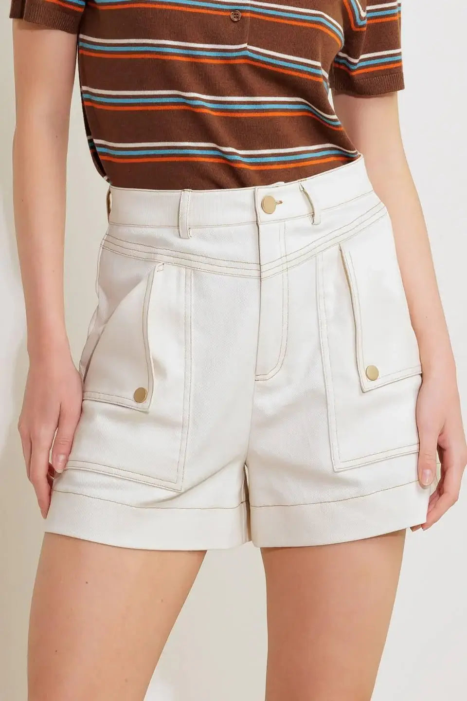SIMPLY MINE CREAM WOVEN SHORT - Flying Tomato - Flyclothing LLC