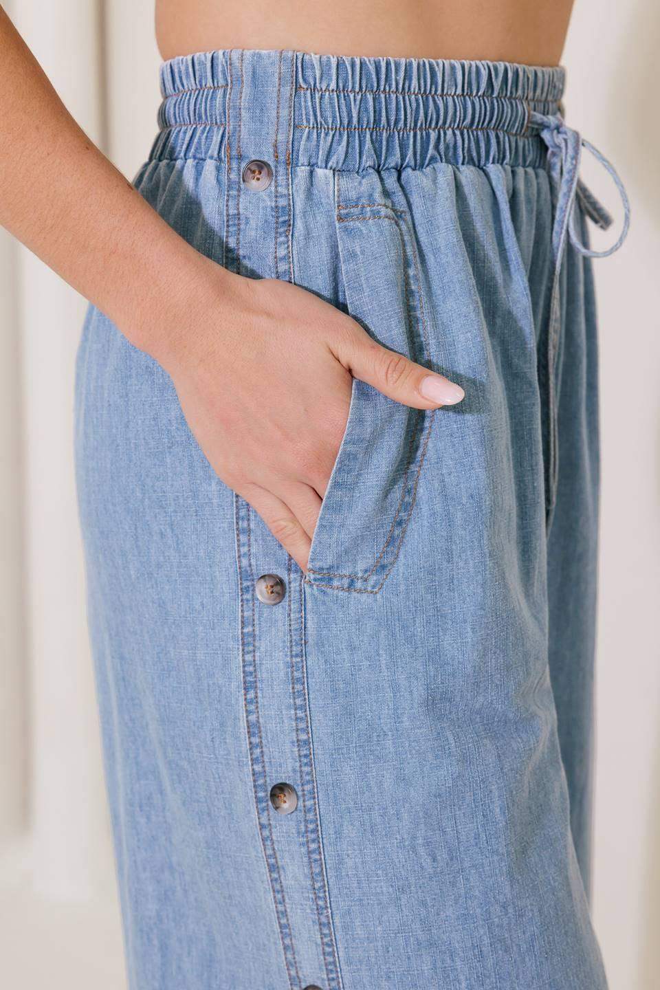 RIVERSIDE SIPS LIGHT INDIGO CHAMBRAY PANTS - Flying Tomato - Flyclothing LLC
