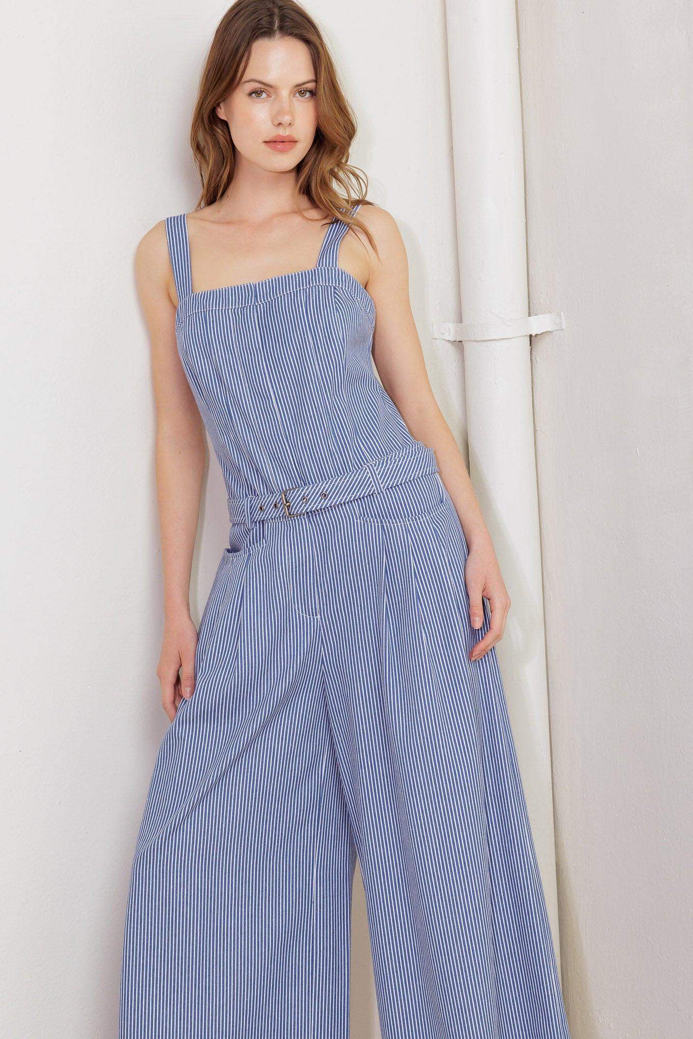 FRESH PETAL BLUE WOVEN JUMPSUIT - Flying Tomato - Flyclothing LLC