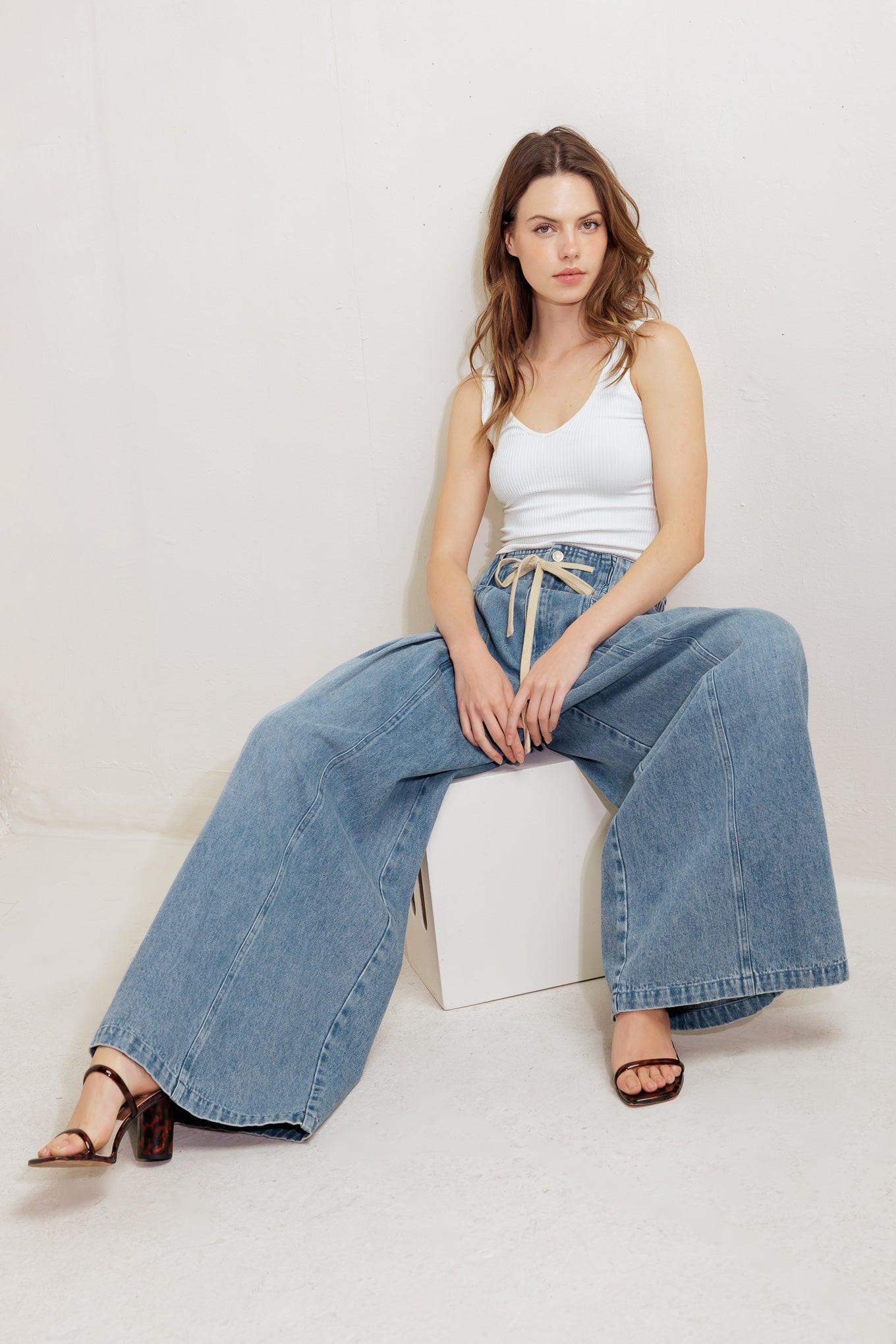 CALM & COLLECTED BLUE DENIM PANTS - Flying Tomato - Flyclothing LLC