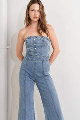 URBAN STRAPLESS DENIM JUMPSUIT - Flying Tomato - Flyclothing LLC