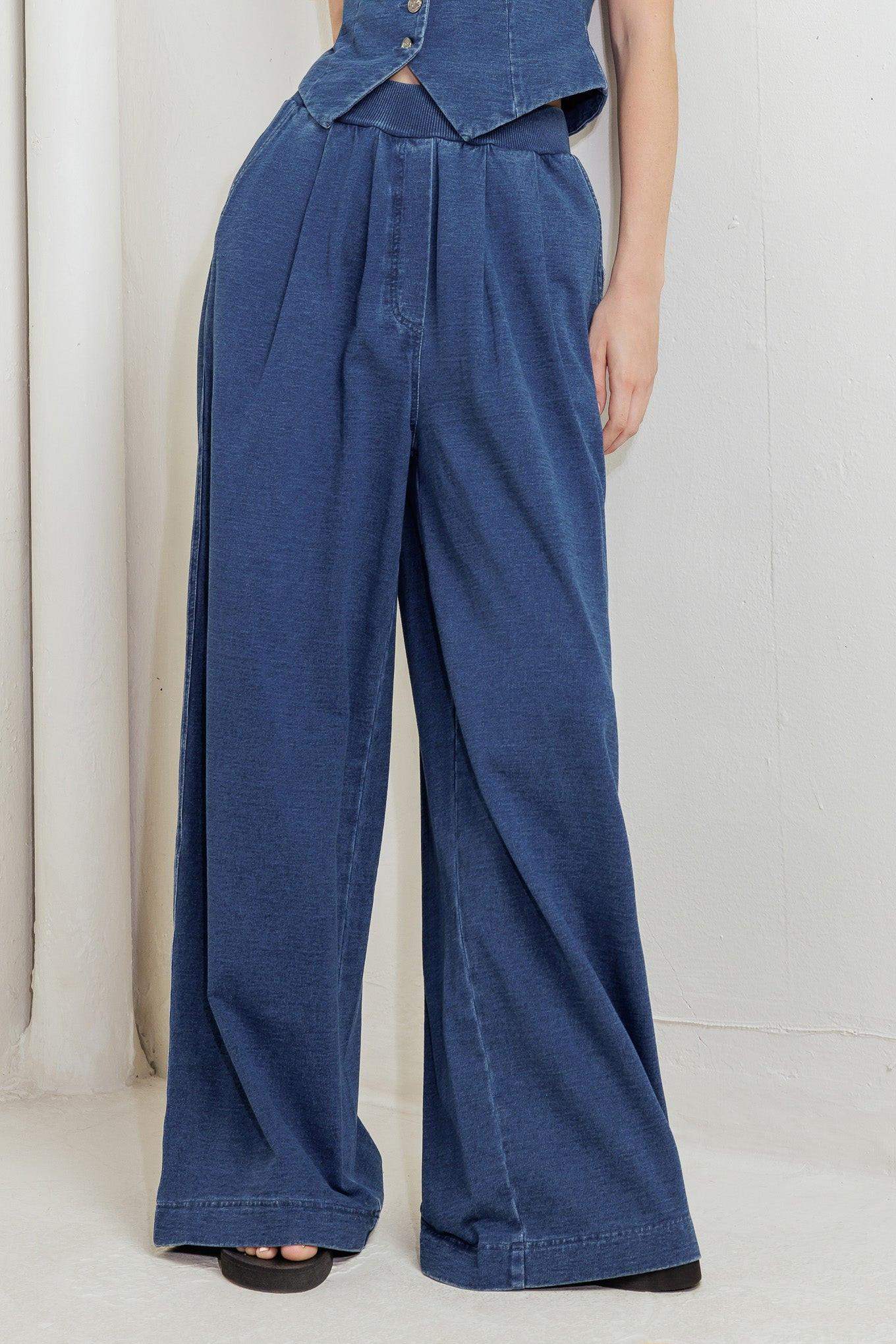 URBAN INDIGO FRENCH TERRY DENIM PANTS - Flying Tomato - Flyclothing LLC