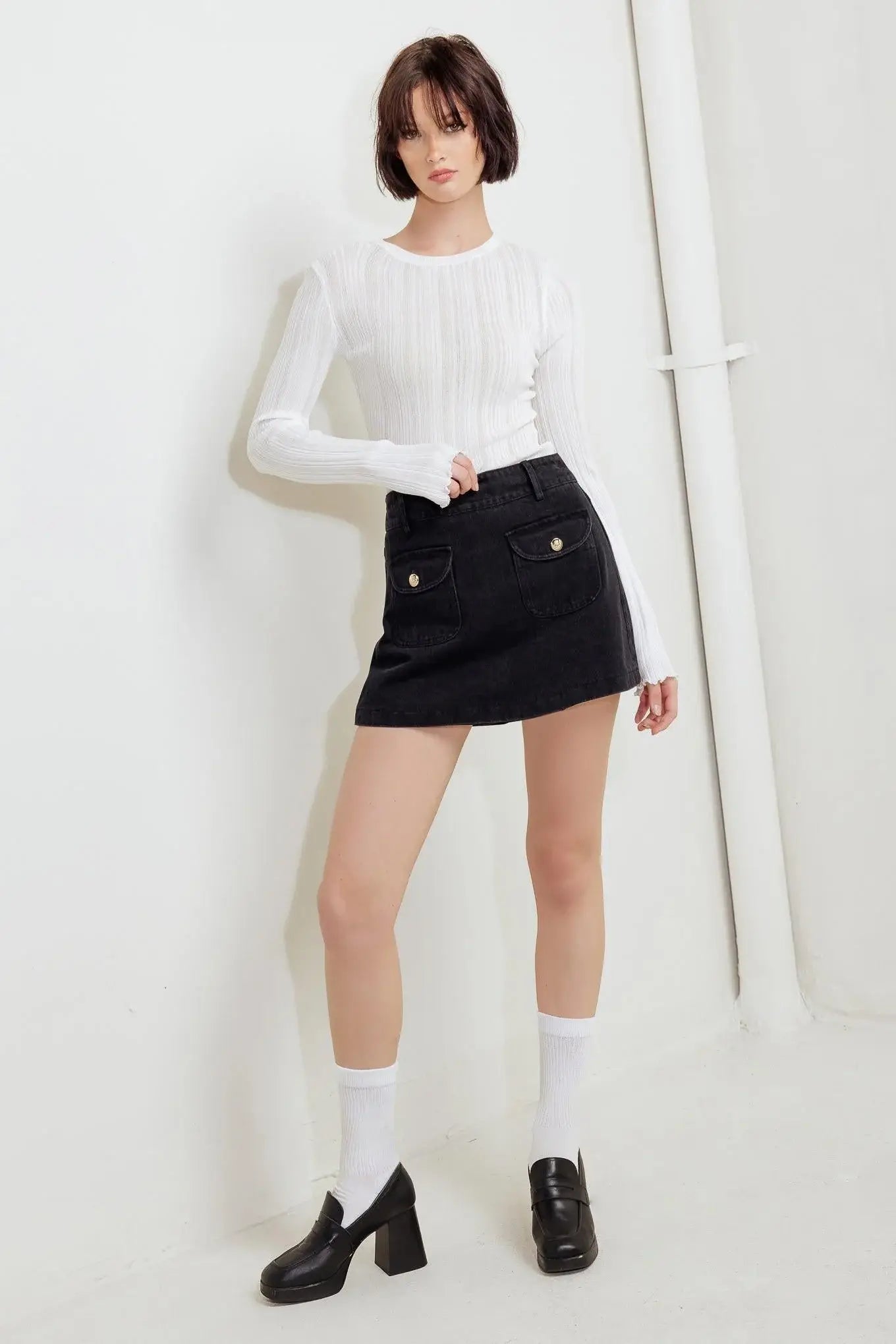 TAILORED FLOW BLACK WOVEN SKORT - Flying Tomato - Flyclothing LLC