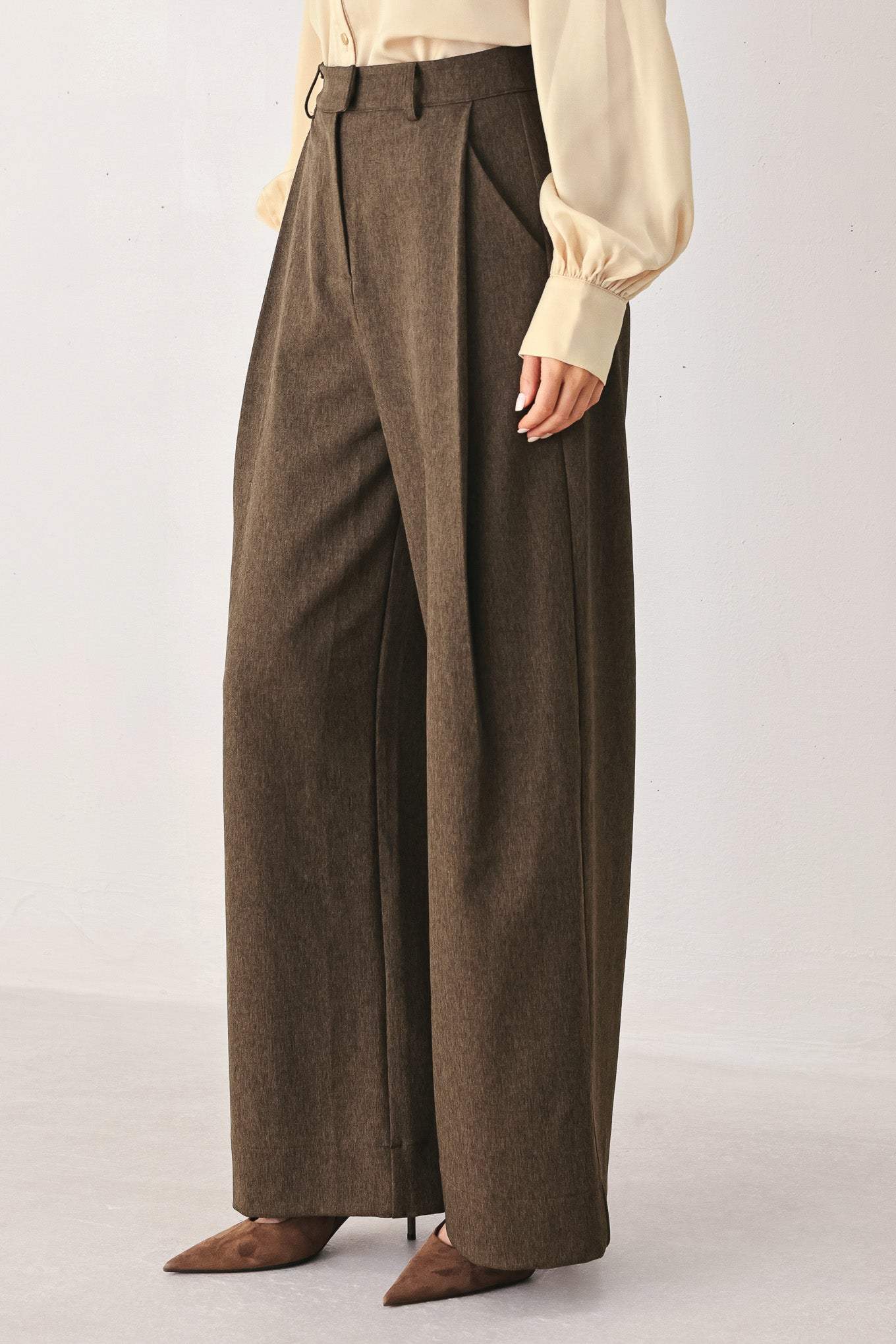 BISTRO BROWN WOVEN WIDE LEG PANT