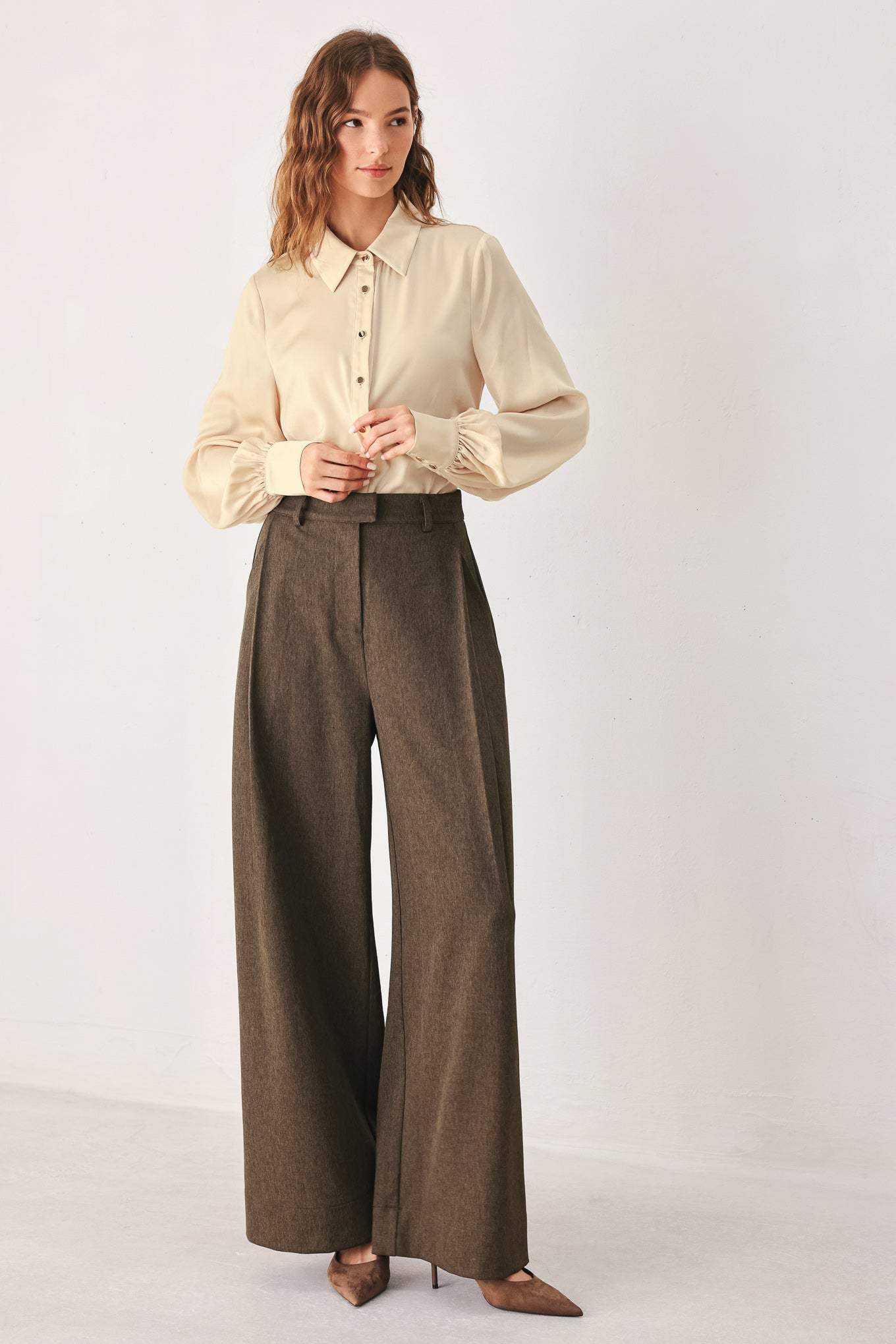 BISTRO BROWN WOVEN WIDE LEG PANT