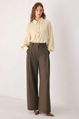 BISTRO BROWN WOVEN WIDE LEG PANT