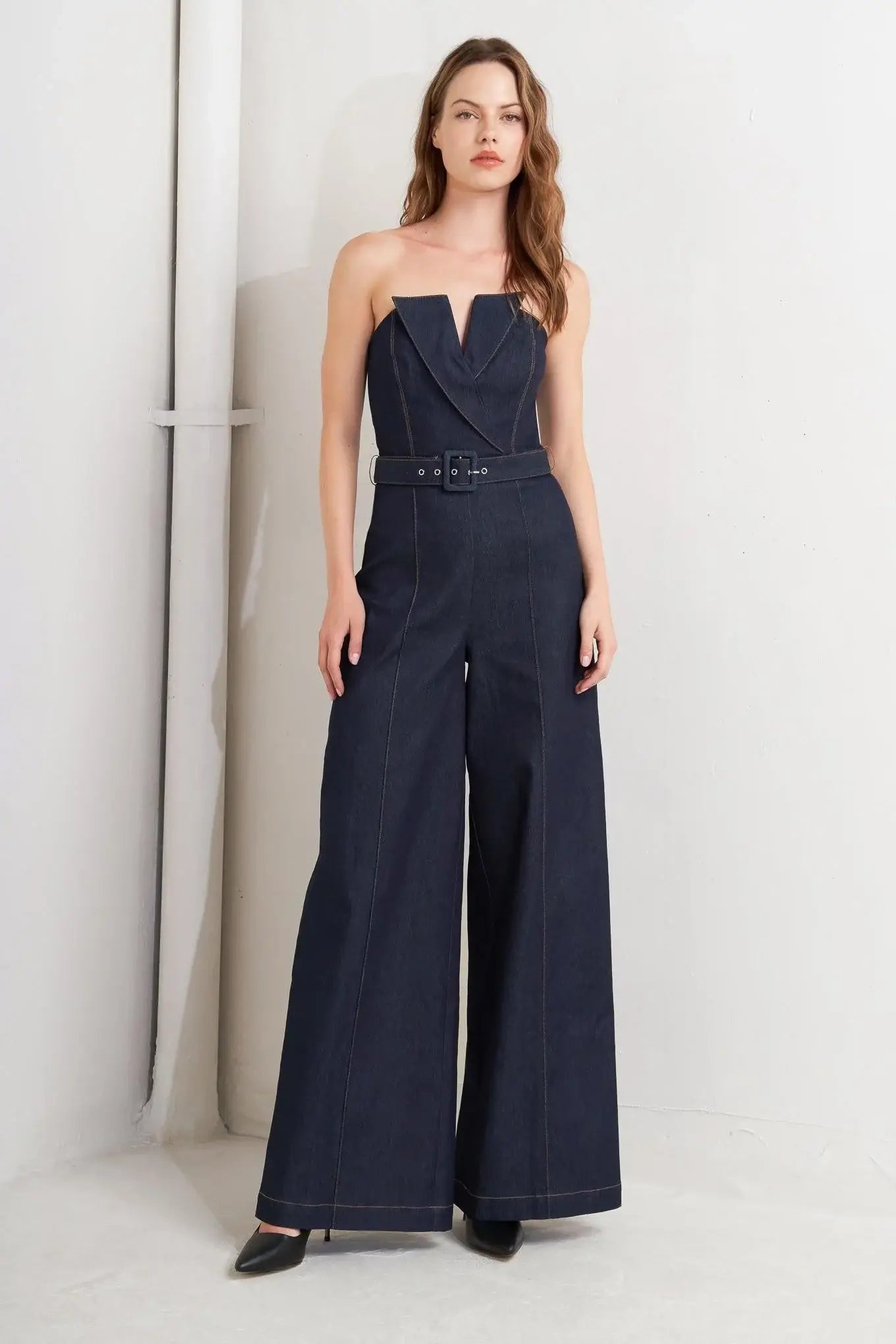 LE BONHEUR V CUT VOW DENIM JUMPSUIT - Flying Tomato - Flyclothing LLC