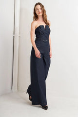 LE BONHEUR V CUT VOW DENIM JUMPSUIT - Flying Tomato - Flyclothing LLC