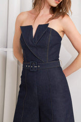 LE BONHEUR V CUT VOW DENIM JUMPSUIT - Flying Tomato - Flyclothing LLC