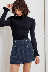 PARISIAN NAVY TWEED SKORT - Flying Tomato - Flyclothing LLC