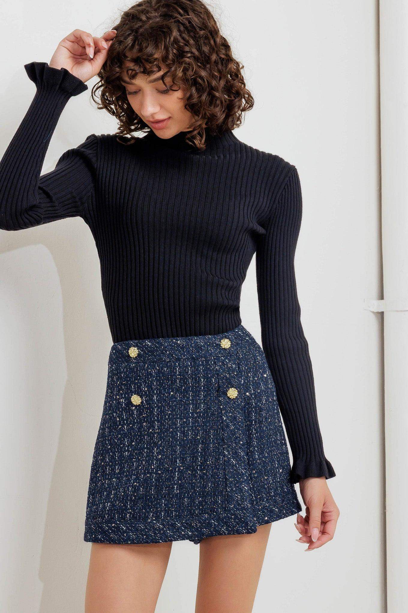 PARISIAN NAVY TWEED SKORT - Flying Tomato - Flyclothing LLC