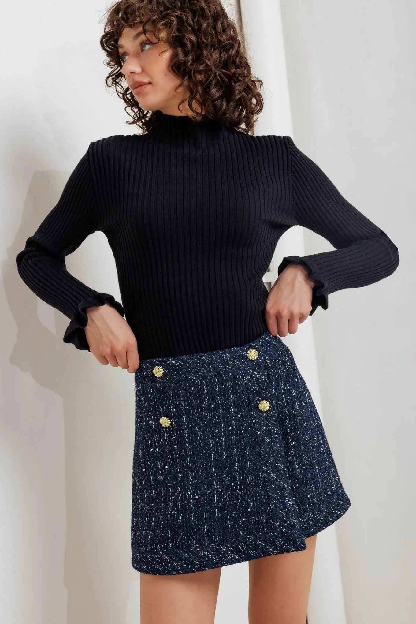 PARISIAN NAVY TWEED SKORT - Flying Tomato - Flyclothing LLC