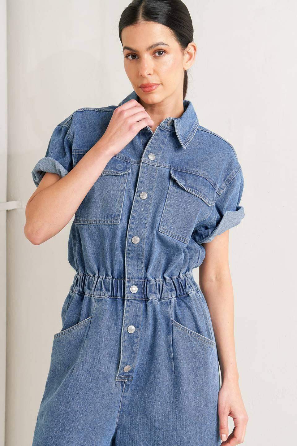 RELAX UTILITY DENIM JUMPSUIT - Flying Tomato - Flyclothing LLC