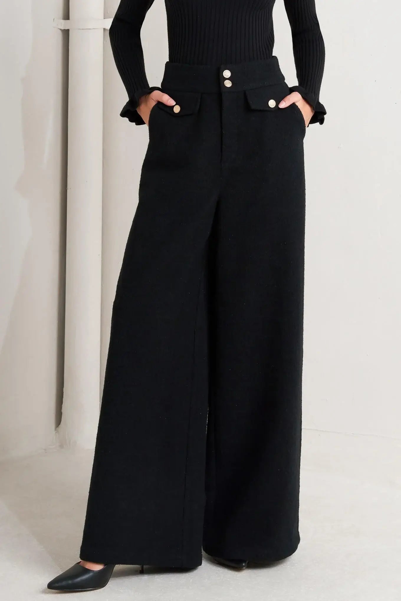 PRESTIGE VOLUME BLACK WOVEN PANTS - Flying Tomato - Flyclothing LLC