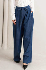 RELAXED TAILORED DENIM LOOSE FITTING PANTS - Flying Tomato - Flyclothing LLC