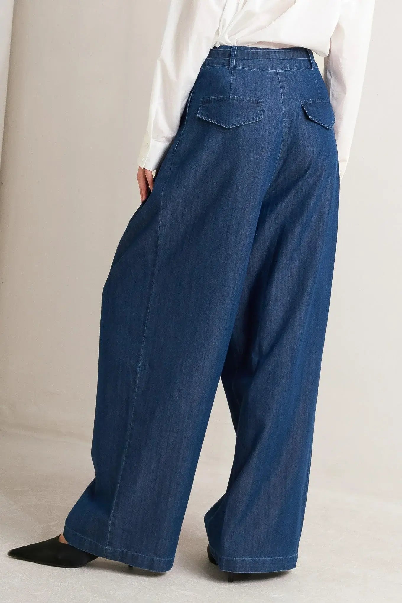RELAXED TAILORED DENIM LOOSE FITTING PANTS - Flying Tomato - Flyclothing LLC