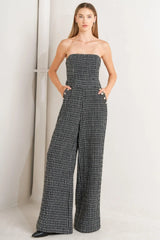 HAUTE STRAPLESS TWEED JUMPSUIT - Flying Tomato - Flyclothing LLC