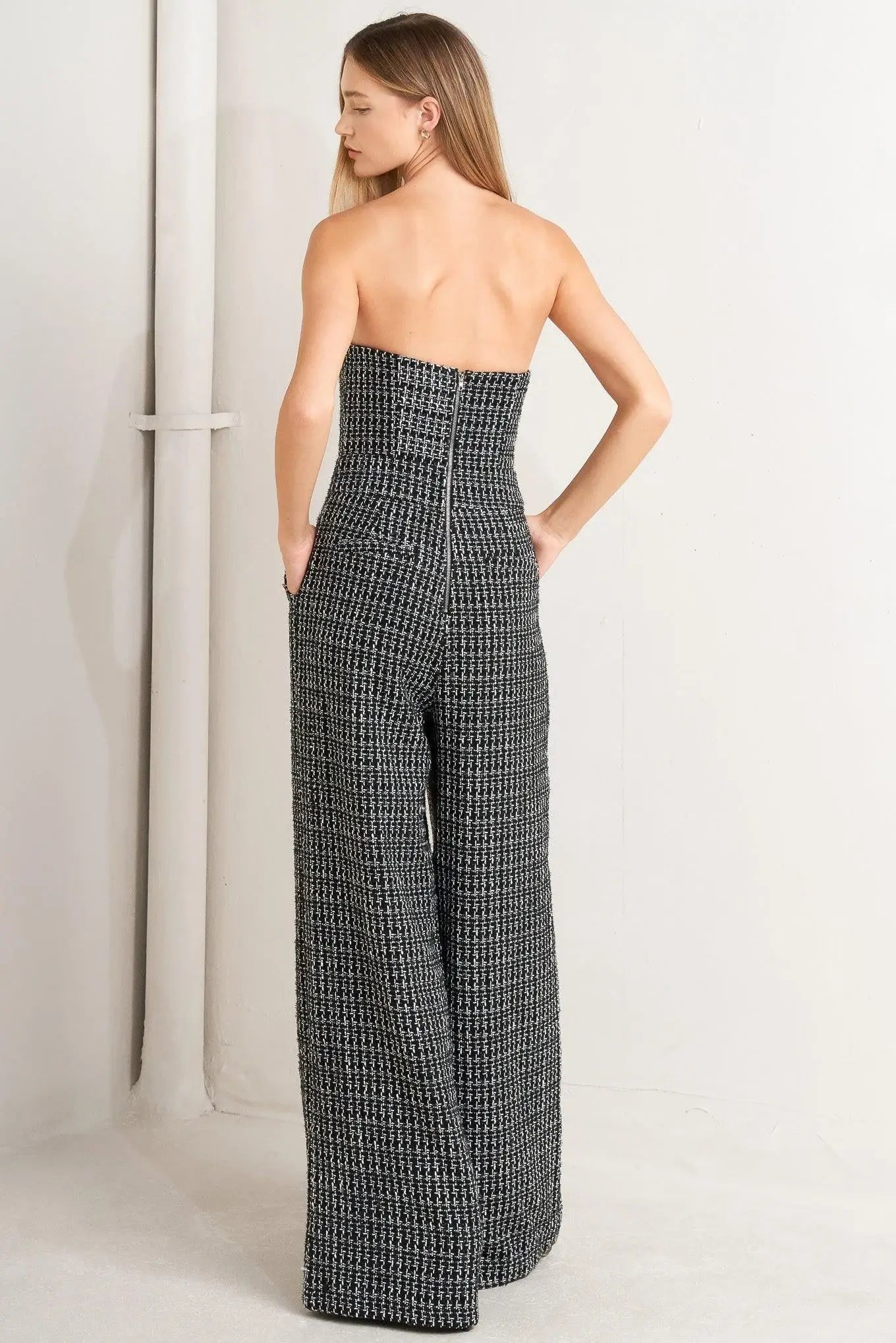 HAUTE STRAPLESS TWEED JUMPSUIT - Flying Tomato - Flyclothing LLC