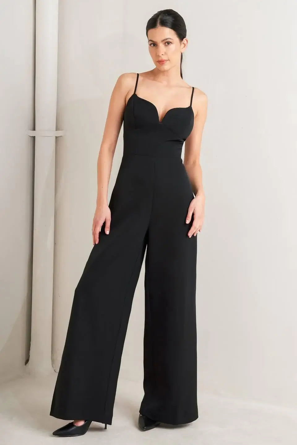 PRISTINE EDGE BLACK WOVEN JUMPSUIT - Flying Tomato - Flyclothing LLC