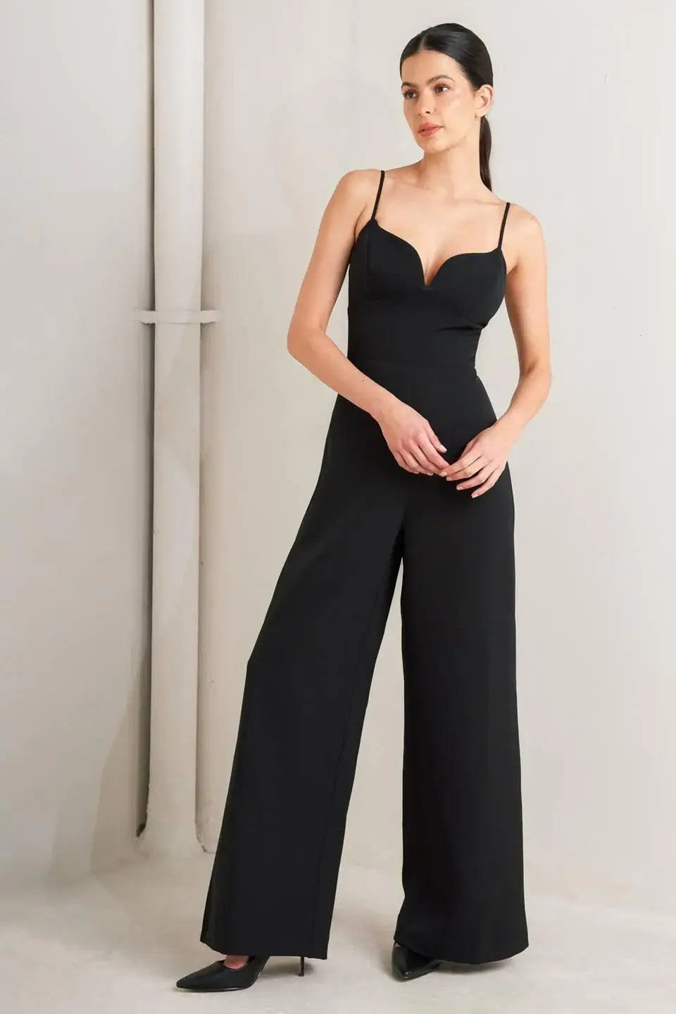 PRISTINE EDGE BLACK WOVEN JUMPSUIT - Flying Tomato - Flyclothing LLC