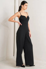 PRISTINE EDGE BLACK WOVEN JUMPSUIT - Flying Tomato - Flyclothing LLC