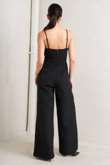 PRISTINE EDGE BLACK WOVEN JUMPSUIT - Flying Tomato - Flyclothing LLC