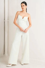 PRISTINE EDGE OFF WHITE WOVEN JUMPSUIT - Flying Tomato - Flyclothing LLC