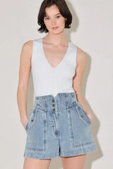 SUNLIT DENIM MOMENT SHORTS - Flying Tomato - Flyclothing LLC