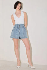SUNLIT DENIM MOMENT SHORTS - Flying Tomato - Flyclothing LLC