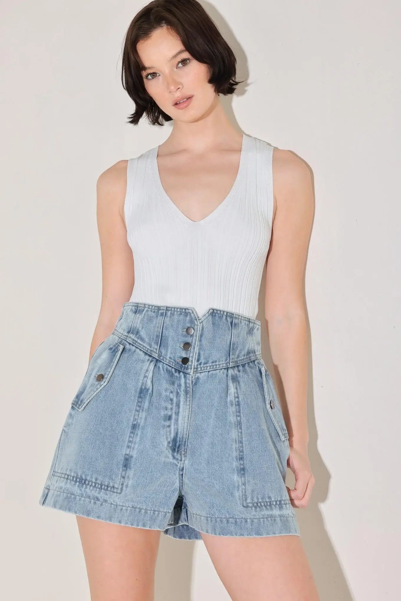 SUNLIT DENIM MOMENT SHORTS - Flying Tomato - Flyclothing LLC