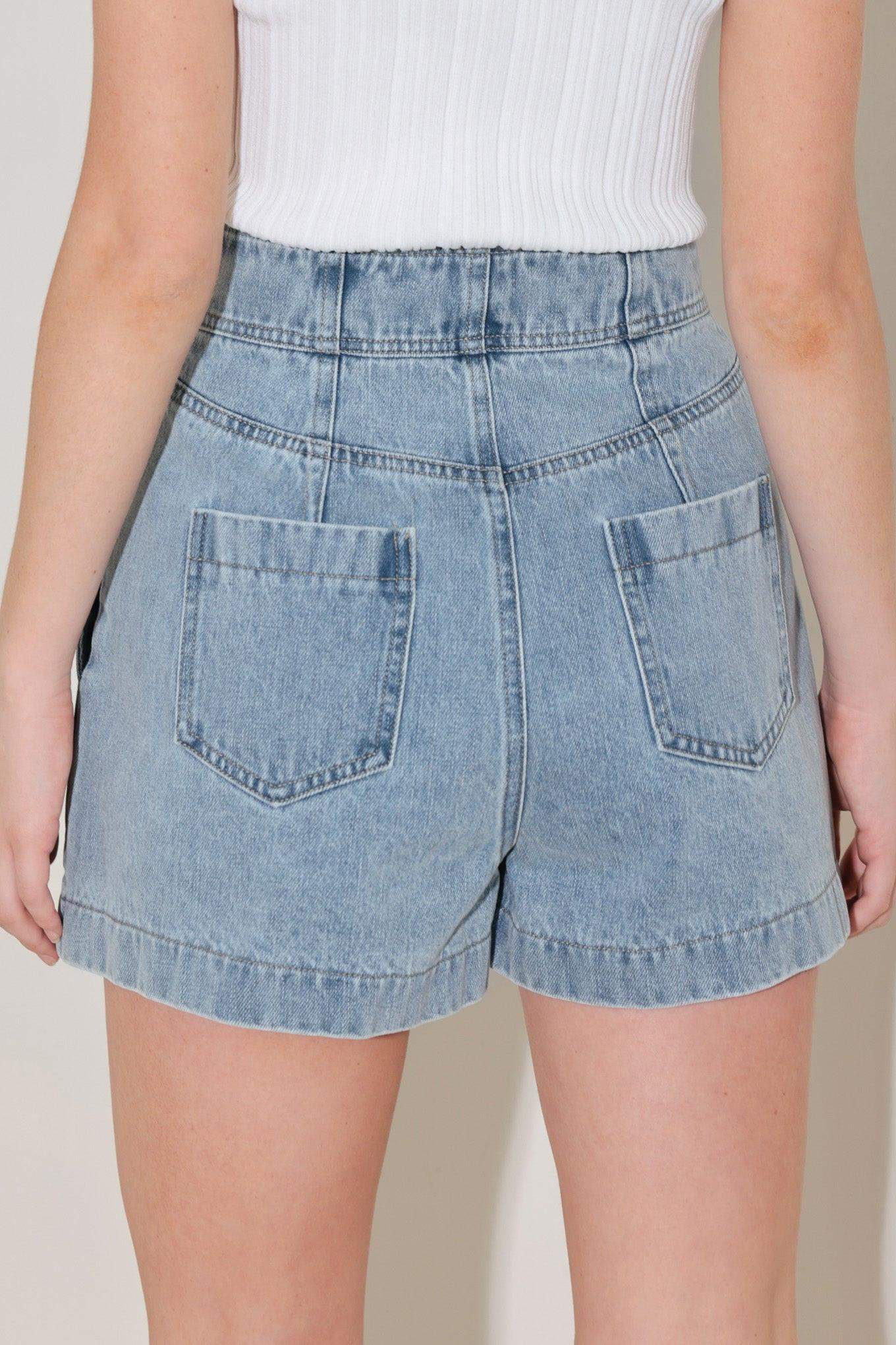 SUNLIT DENIM MOMENT SHORTS - Flying Tomato - Flyclothing LLC