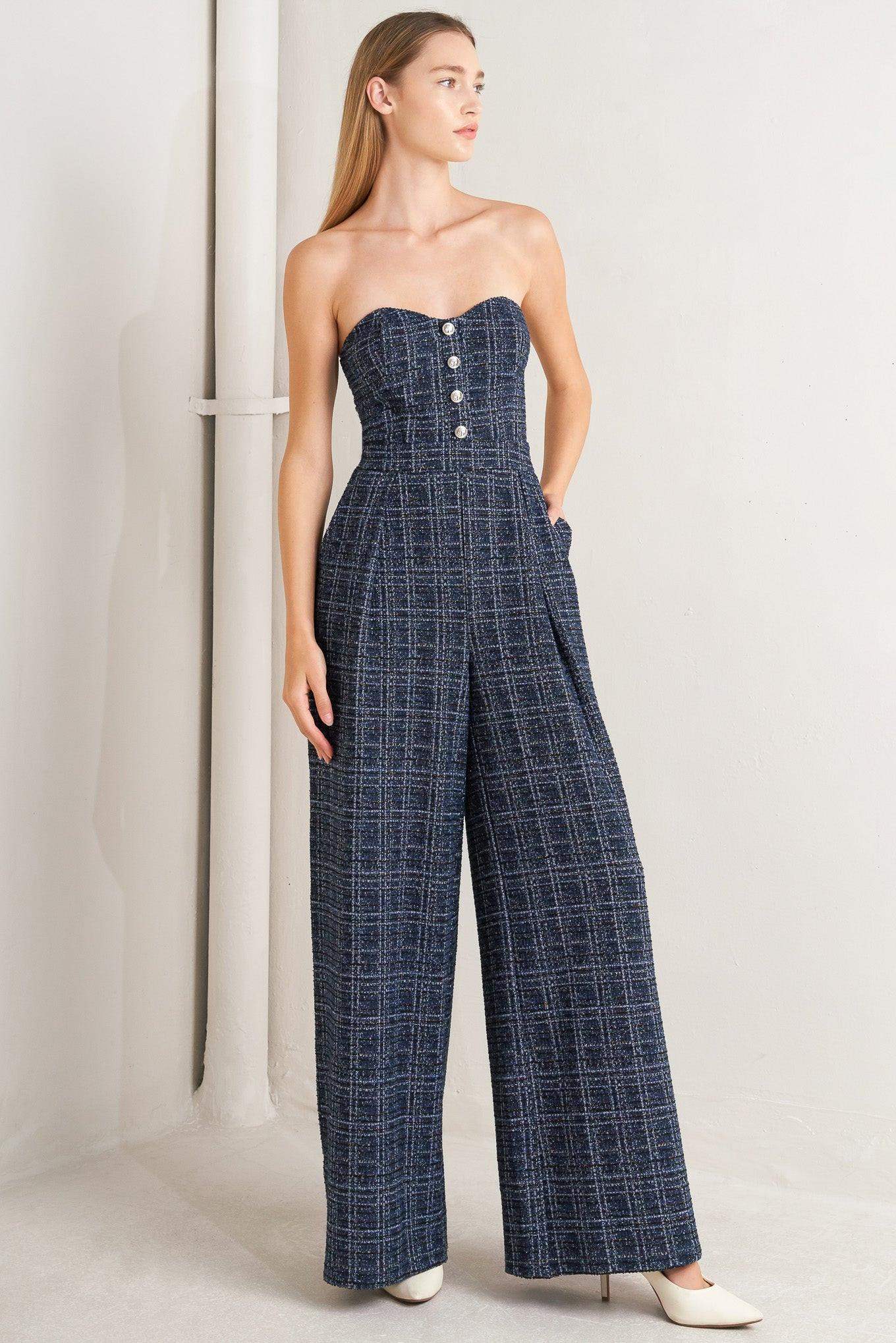 ELEGANT PARTY TWEED JUMPSUIT - Flying Tomato - Flyclothing LLC