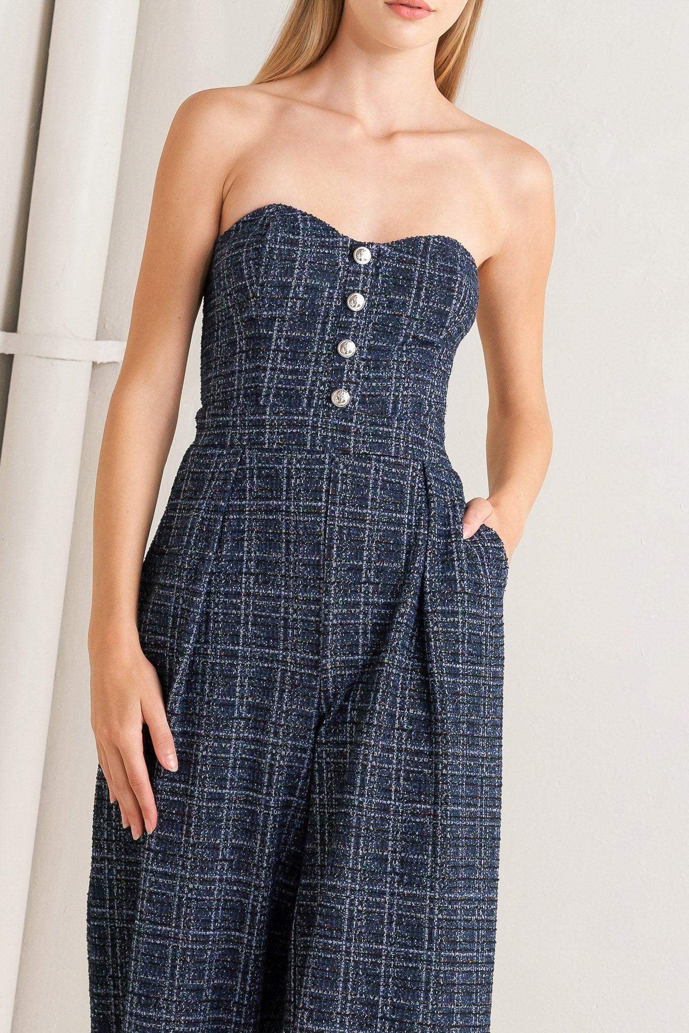 ELEGANT PARTY TWEED JUMPSUIT - Flying Tomato - Flyclothing LLC