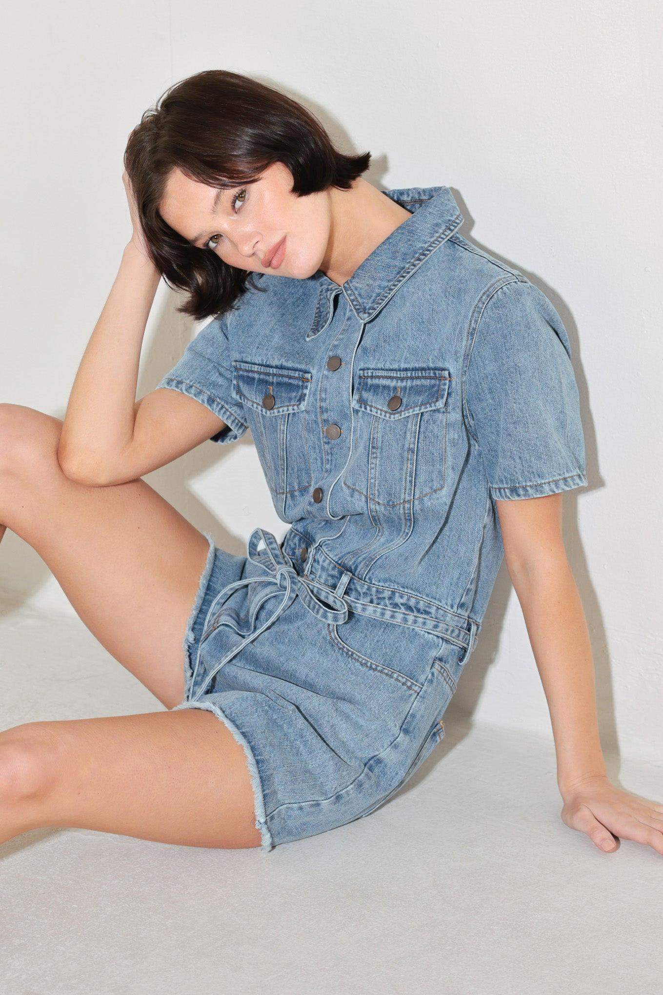 LAIDBACK LUXE DENIM ROMPER - Flying Tomato - Flyclothing LLC