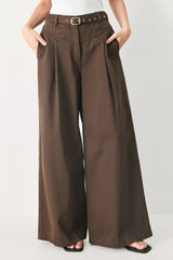 BROWN SUGAR STATEMENT WOVEN PANTS - Flying Tomato - Flyclothing LLC