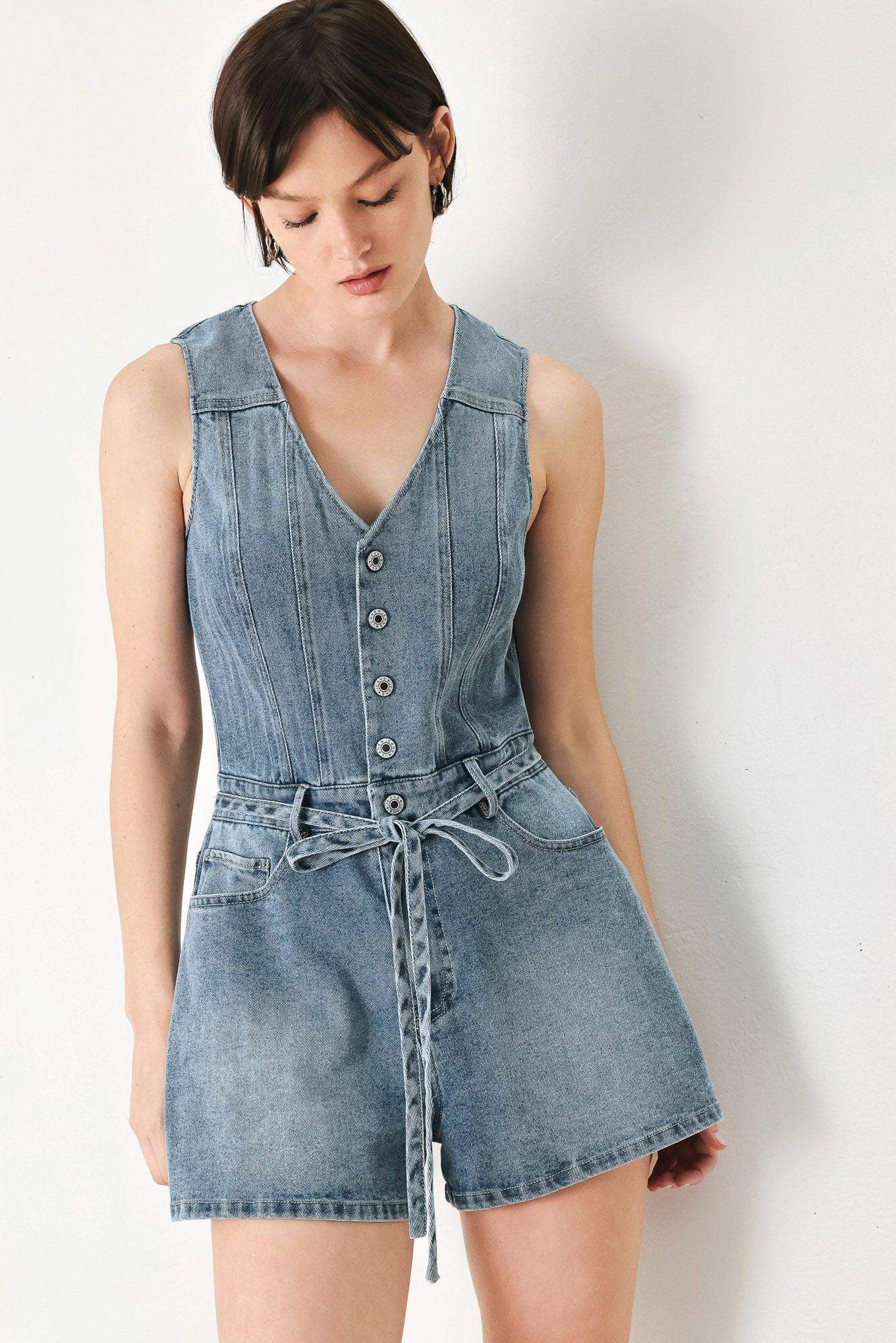 RELAXED CHIC DENIM ROMPER - Flying Tomato - Flyclothing LLC