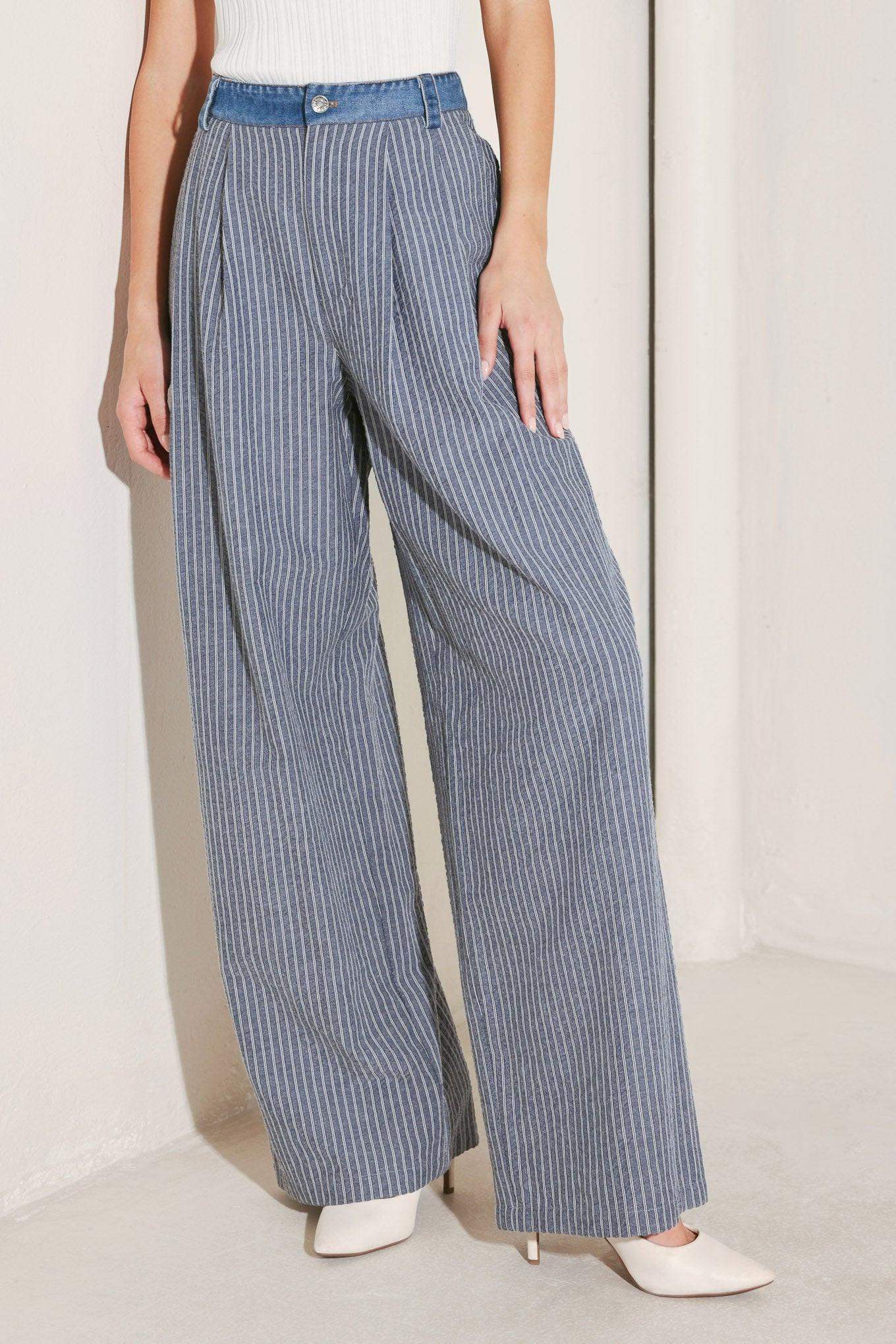 MARINA PINSTRIPE WOVEN SEERSUCKER PANTS - Flying Tomato - Flyclothing LLC