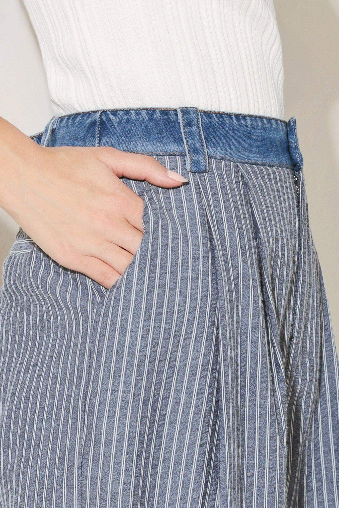 MARINA PINSTRIPE WOVEN SEERSUCKER PANTS - Flying Tomato - Flyclothing LLC